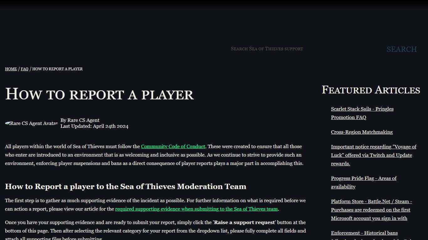 Sea of Thieves - Support - How to report a player