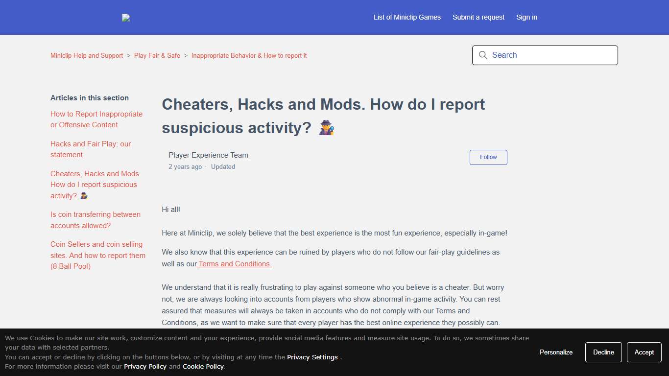Cheaters, Hacks and Mods. How do I report suspicious activity? 🕵️‍♂️ – Miniclip Help and Support