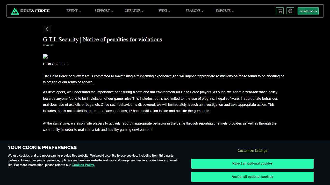 G.T.I. Security Notice of penalties for violations